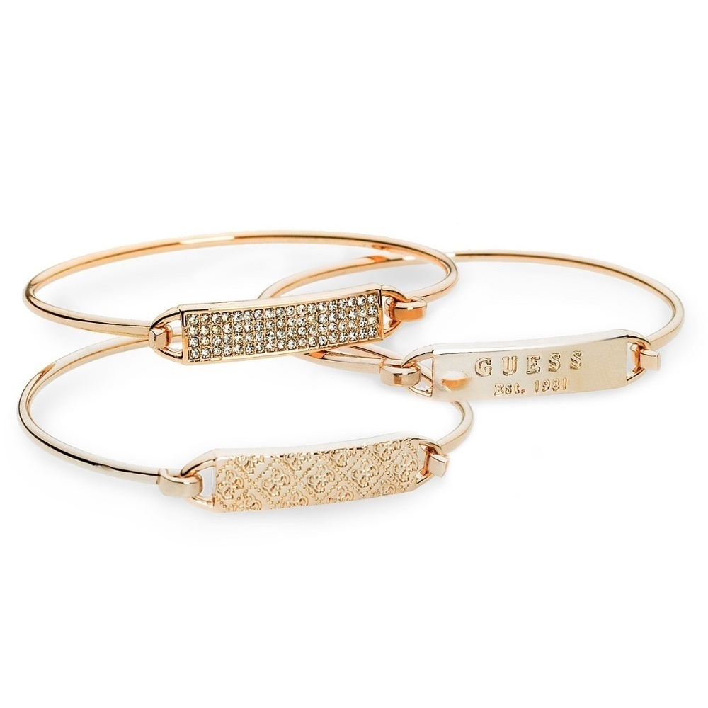 New GUESS Rose Gold-Tone 3-Pc. Set Plate and Wire Bangle Bracelets